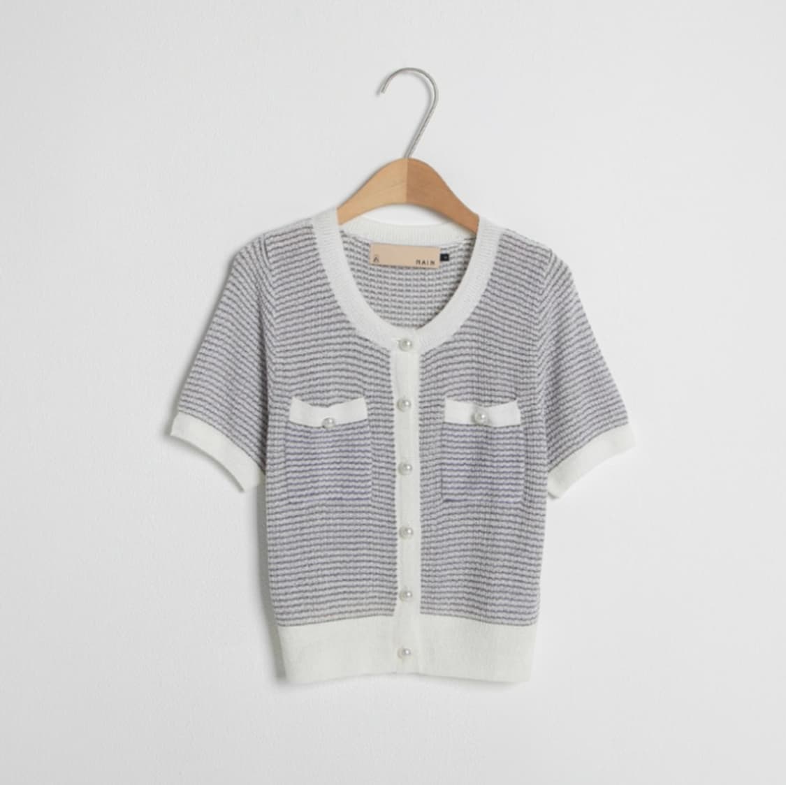 아틀리에 나인 NAIN 트위드 느낌 여름 니트 반팔 가디건 상품이미지1