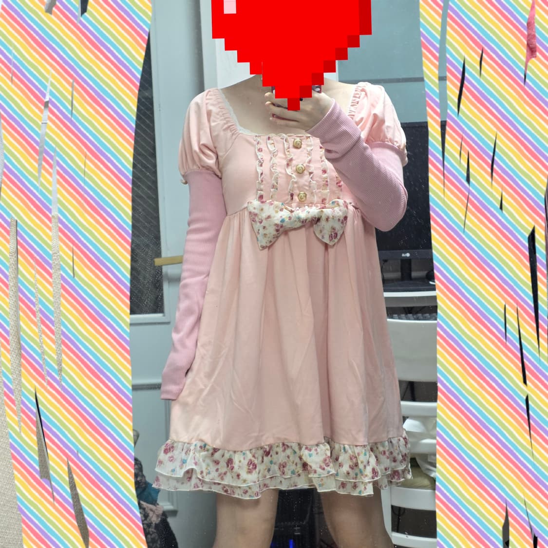리즈리사 일본빈티지)딸기우유 양산형 핑크히메갸루stc 퍼프 프릴원피스 상품이미지5