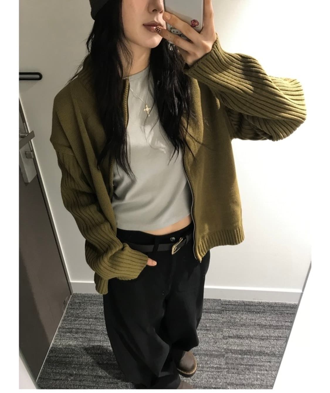 슬래시 풀 니트집업 블랙 상품이미지2