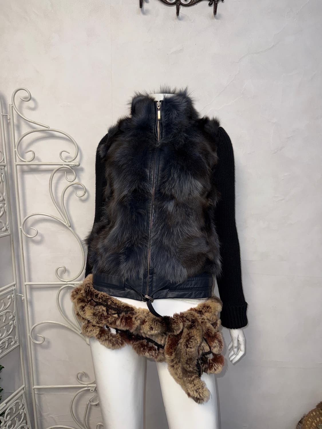 Navy brown fox fur knit zipup 상품이미지4