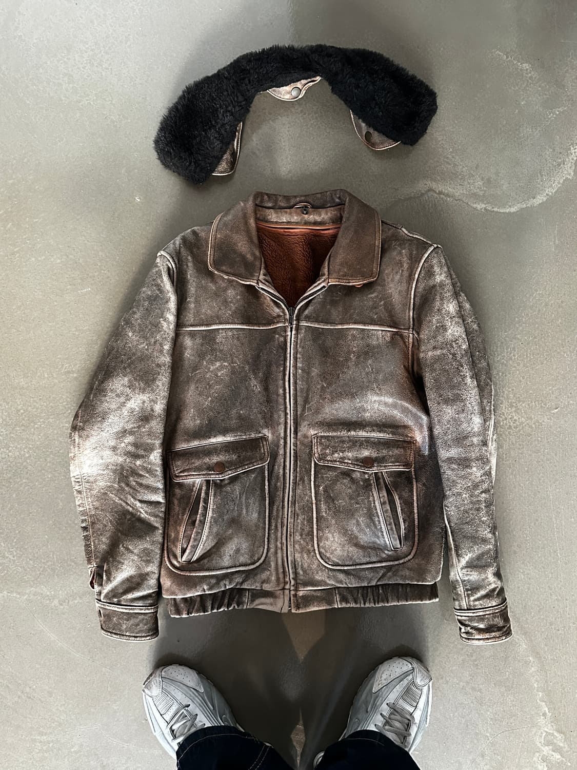 우먼 빈티지 디스트로이드 레더 파일자켓 상품이미지4