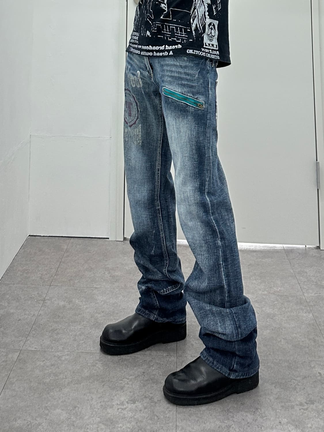 NONE vintage check fake layered denim pa 상품이미지4
