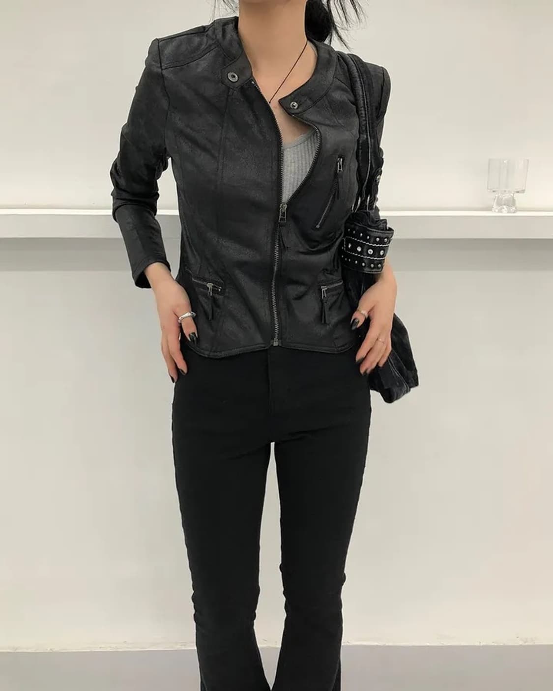딥스웨이 빈티지 바이커 자켓 탑 블랙 상품이미지2