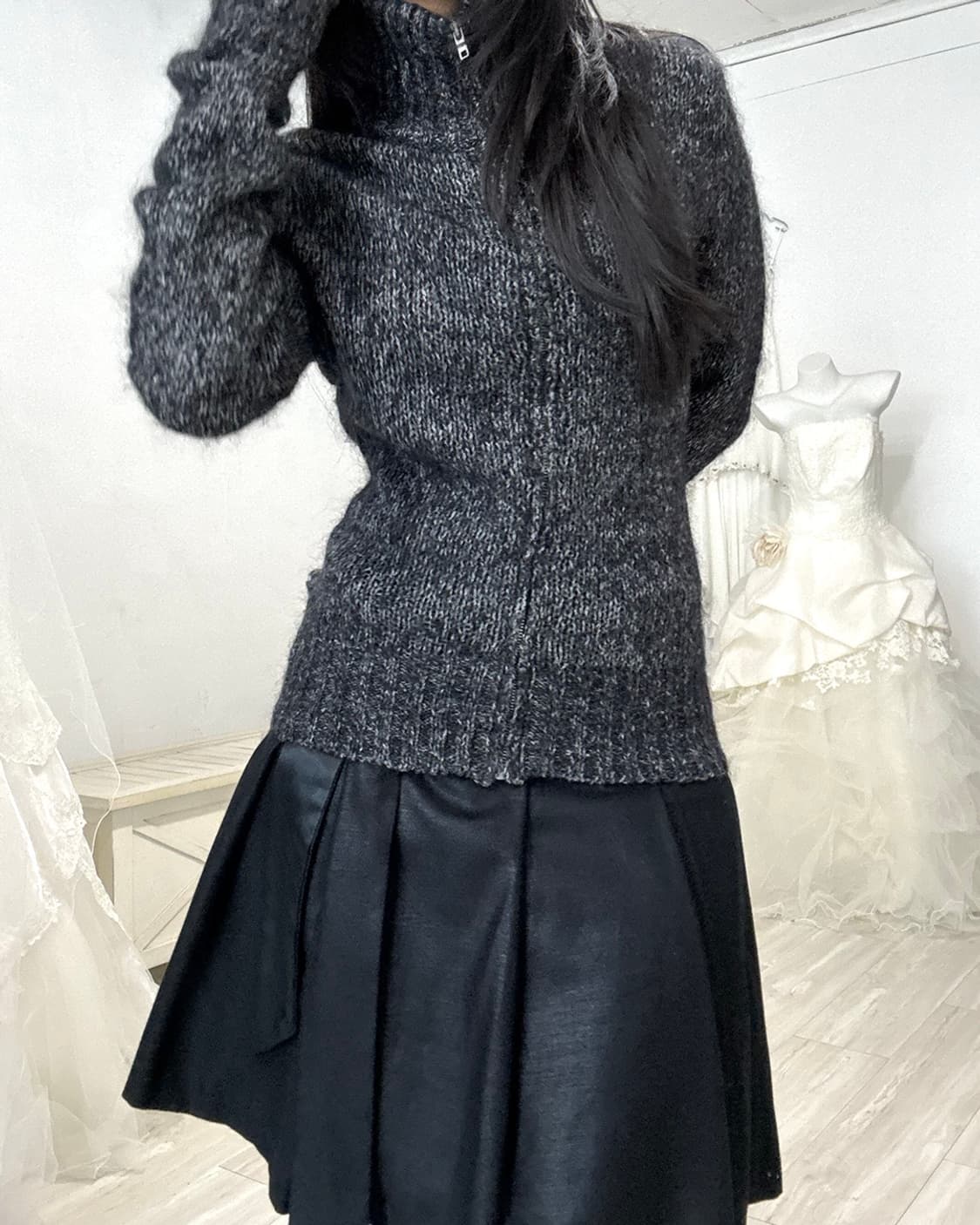 Melange Gray Mohair Knit Zip-Up 상품이미지3