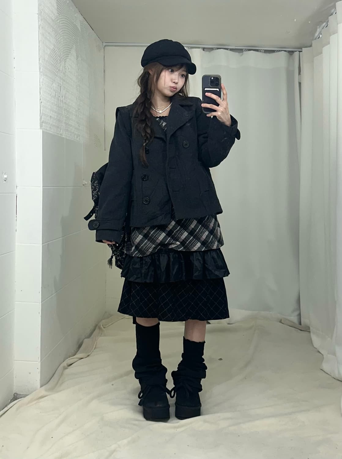 무채색 체크 쿠로미 니혼진 코트 코디세트 상품이미지2