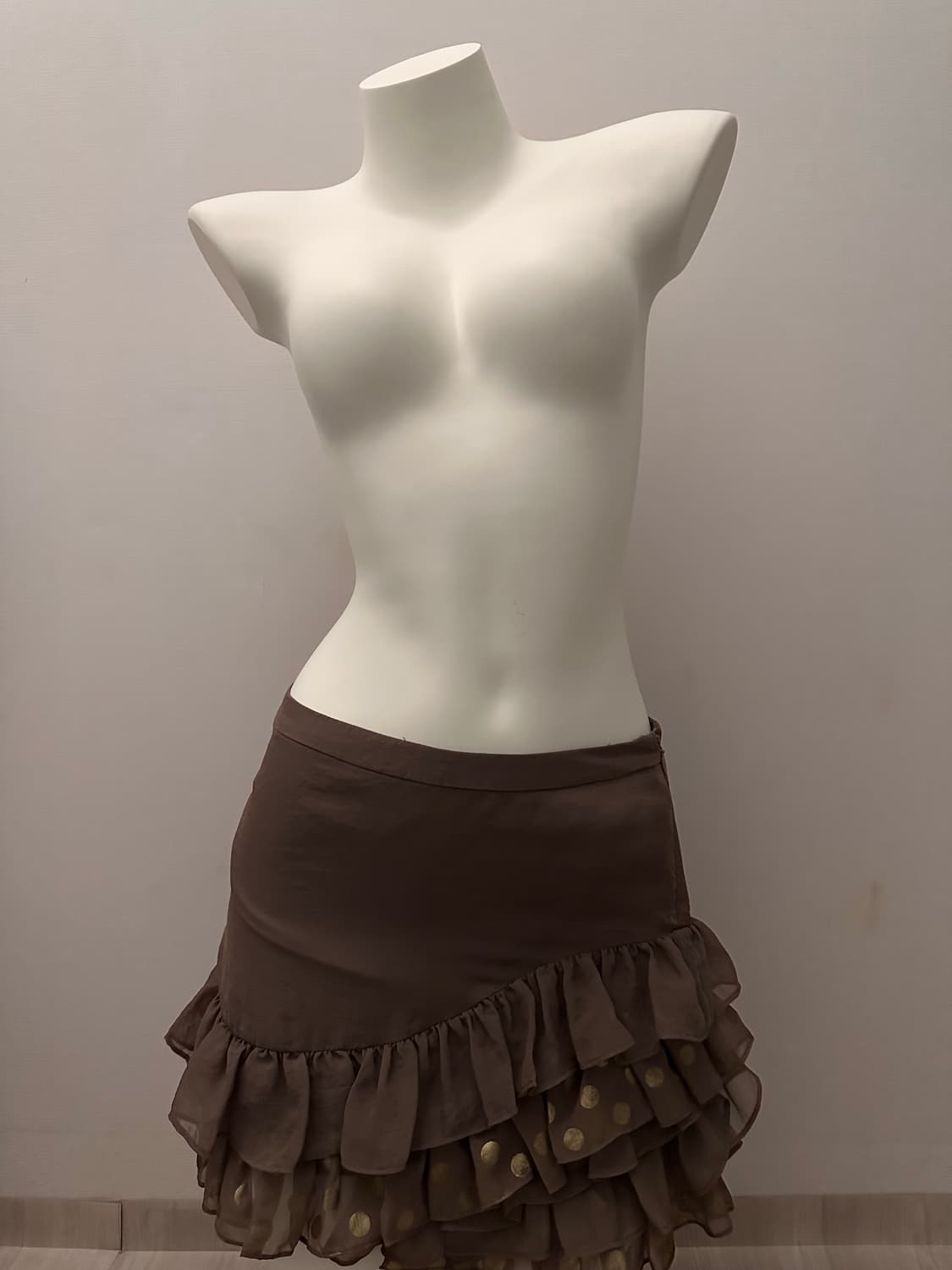 브라운 골드 도트 언발란스 프릴 갸루 미니 스커트 상품이미지5