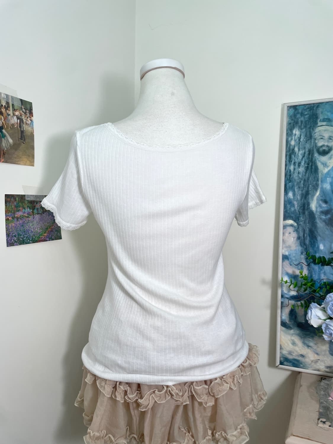 white v-neck lace trim sapn top(size-M) 상품이미지5