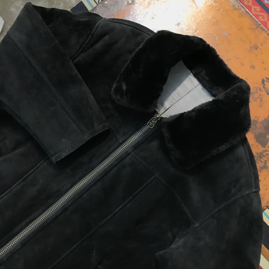 VTG 빈티지 블랙 스웨이드 집업 무스탕 자켓 남성 105 사이즈 상품이미지2