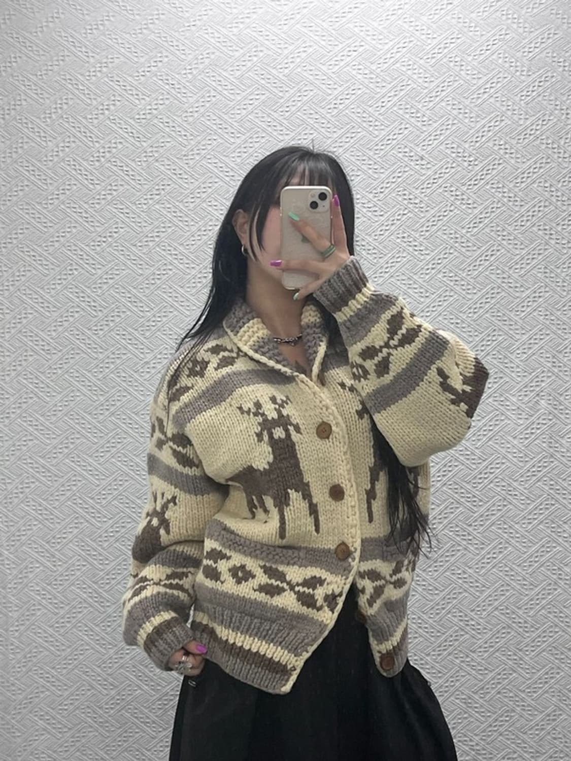 재팬 빈티지 희귀 폭닥여리 노르딕 코위찬 울 가디건 M C07253 상품이미지2