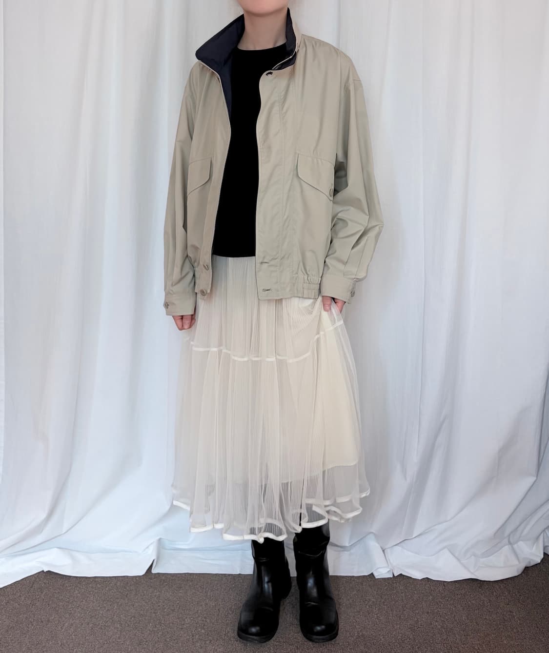 Stripe Sheer Layered Long Skirt - Ivory 상품이미지2