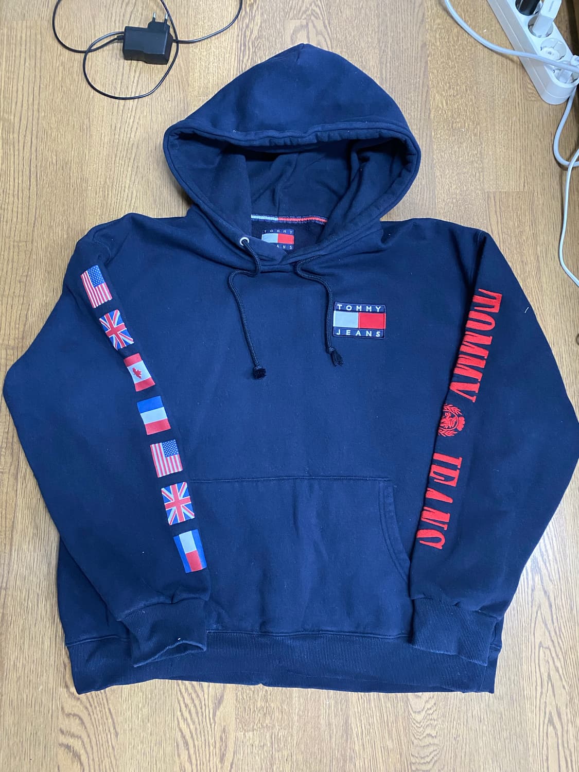 타미힐피거 만국기 후드 티셔츠 L 네이비 상품이미지1