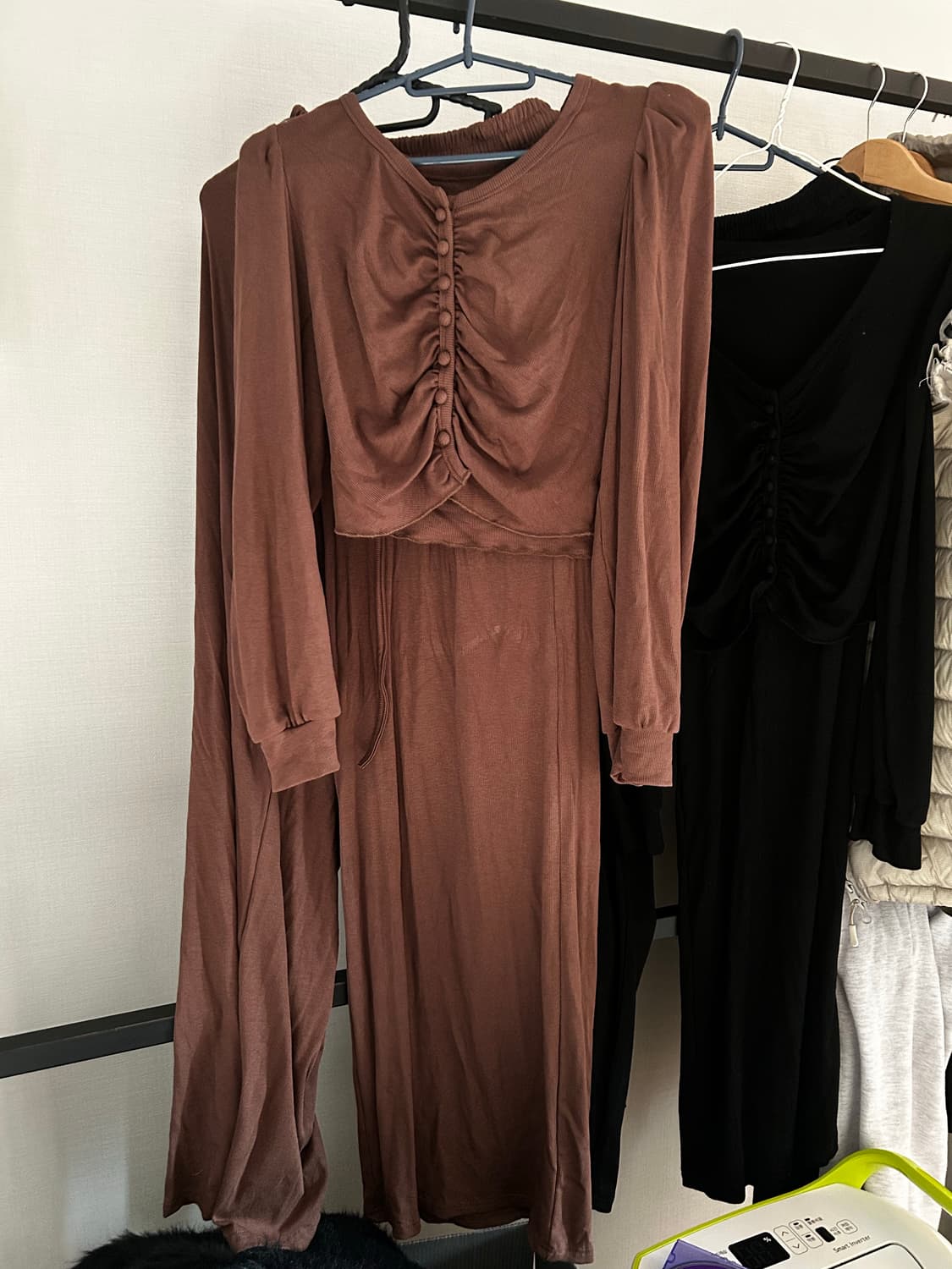 벨201 콩콩 셔링 브라운 상하의 세트 상품이미지5