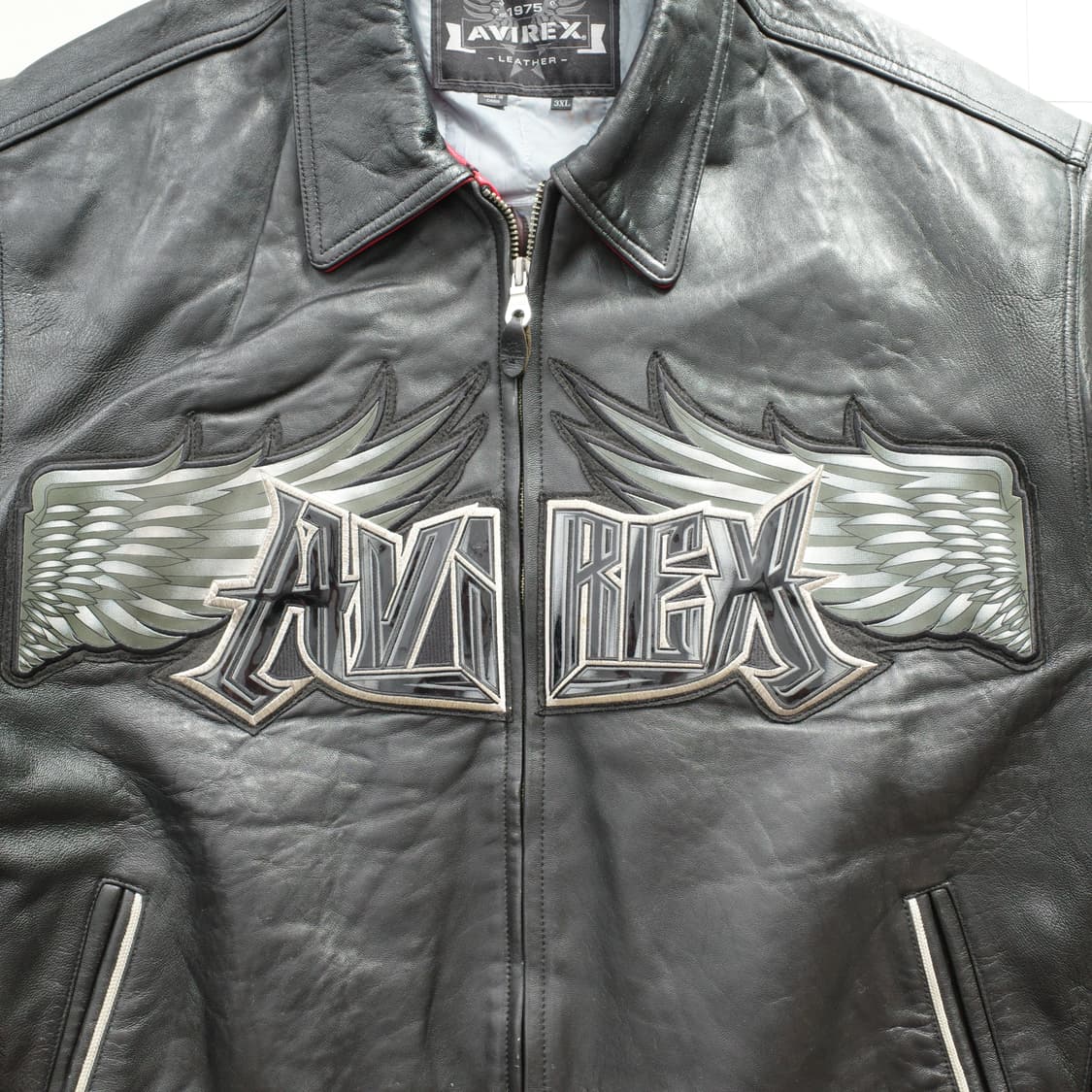 00s 아비렉스 AVIREX USA 스컬 윙 로고 레더 바시티 자켓 상품이미지2