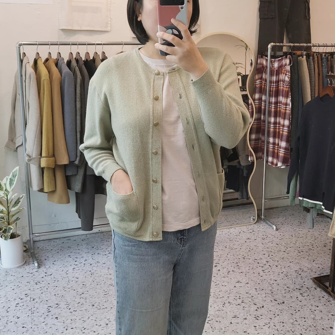 Bien-Mise 올리브 골드펄 울가디건 상품이미지3