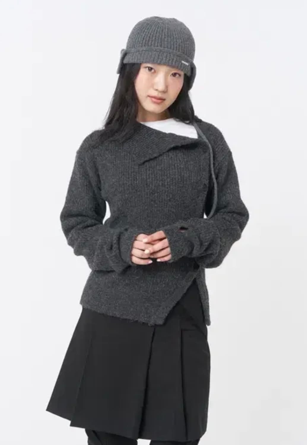 미세키서울 사이드버튼니트 차콜 상품이미지1