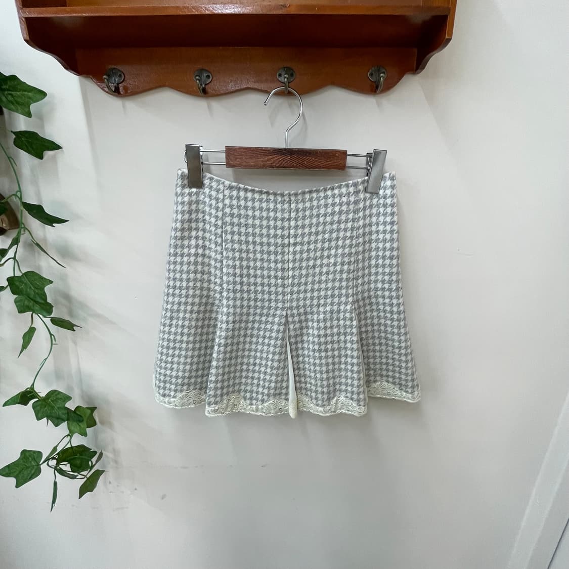 뮤트 그레이 하운드체크 레이스 미니스커트 오네갸루 프레피 y2k 상품이미지1