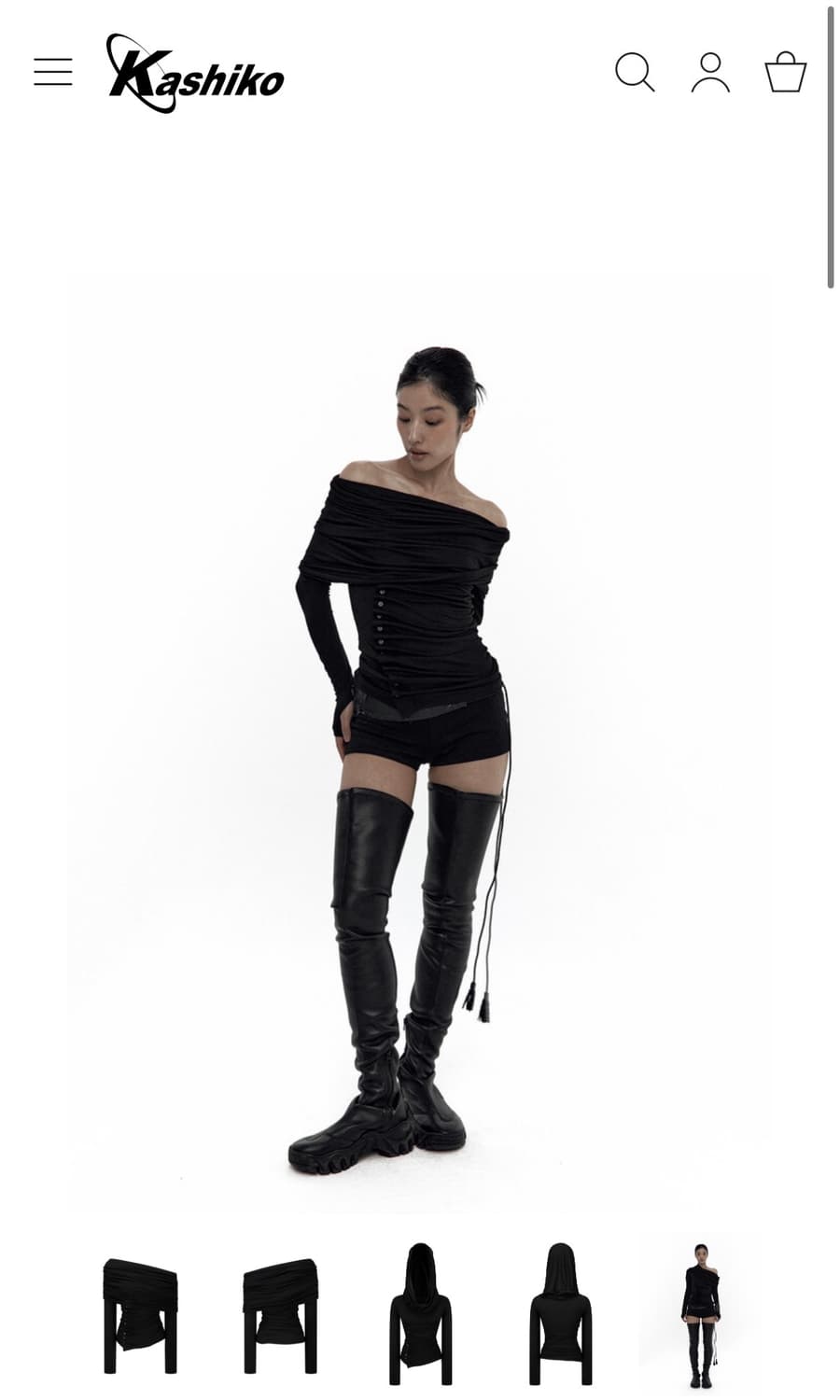 카시코 Cowl Button Long Sleeve Black 상품이미지2