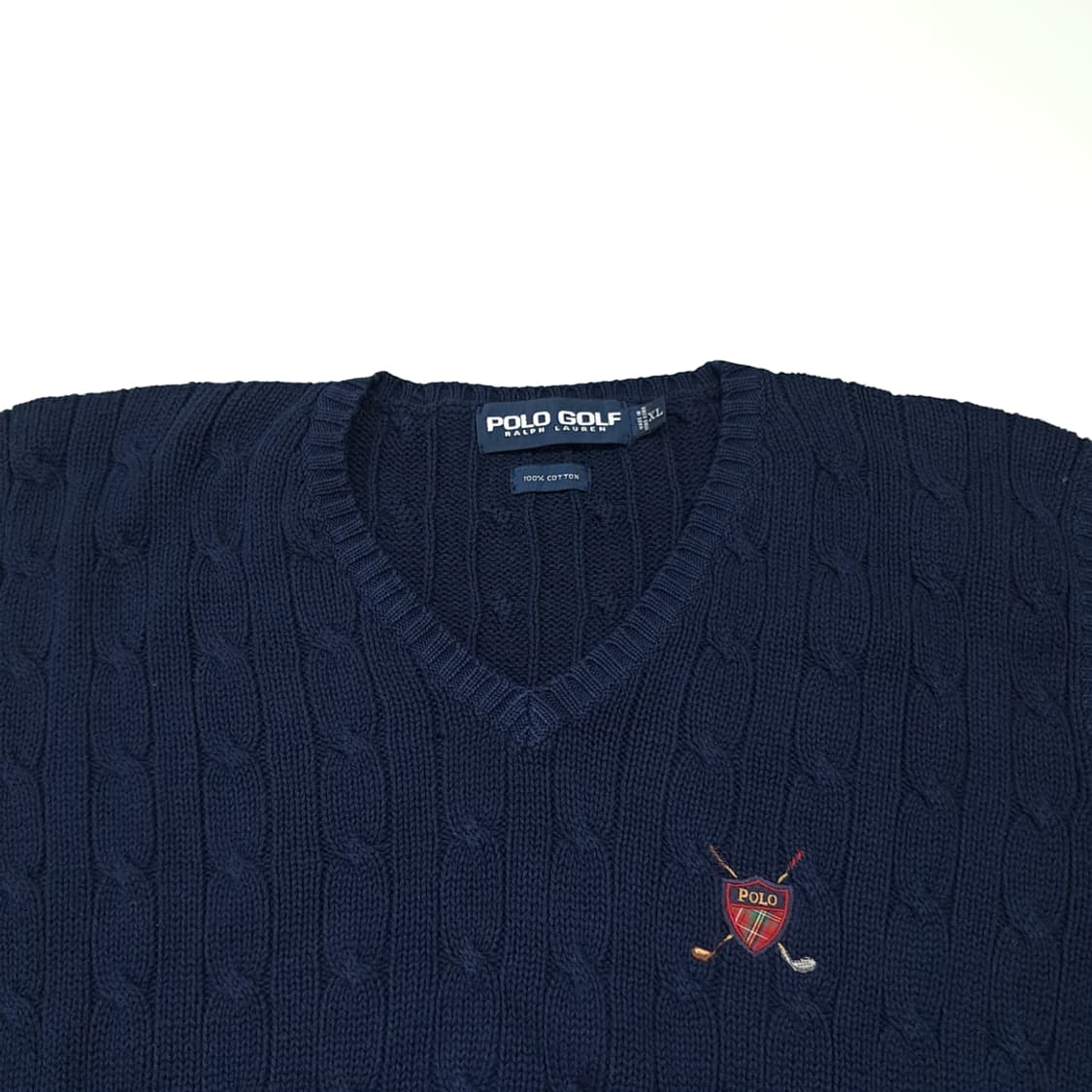 CL579 XL 폴로 90s 홍콩판 엠블럼 케이블 네이비 조끼 니트 상품이미지2