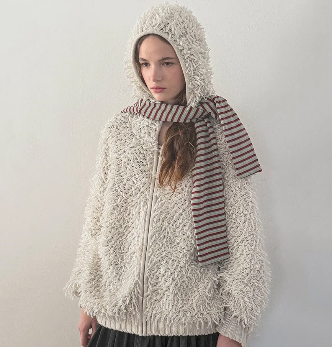 시눈 Fringe Hooded Knit Zip-up (Ivory) 상품이미지3