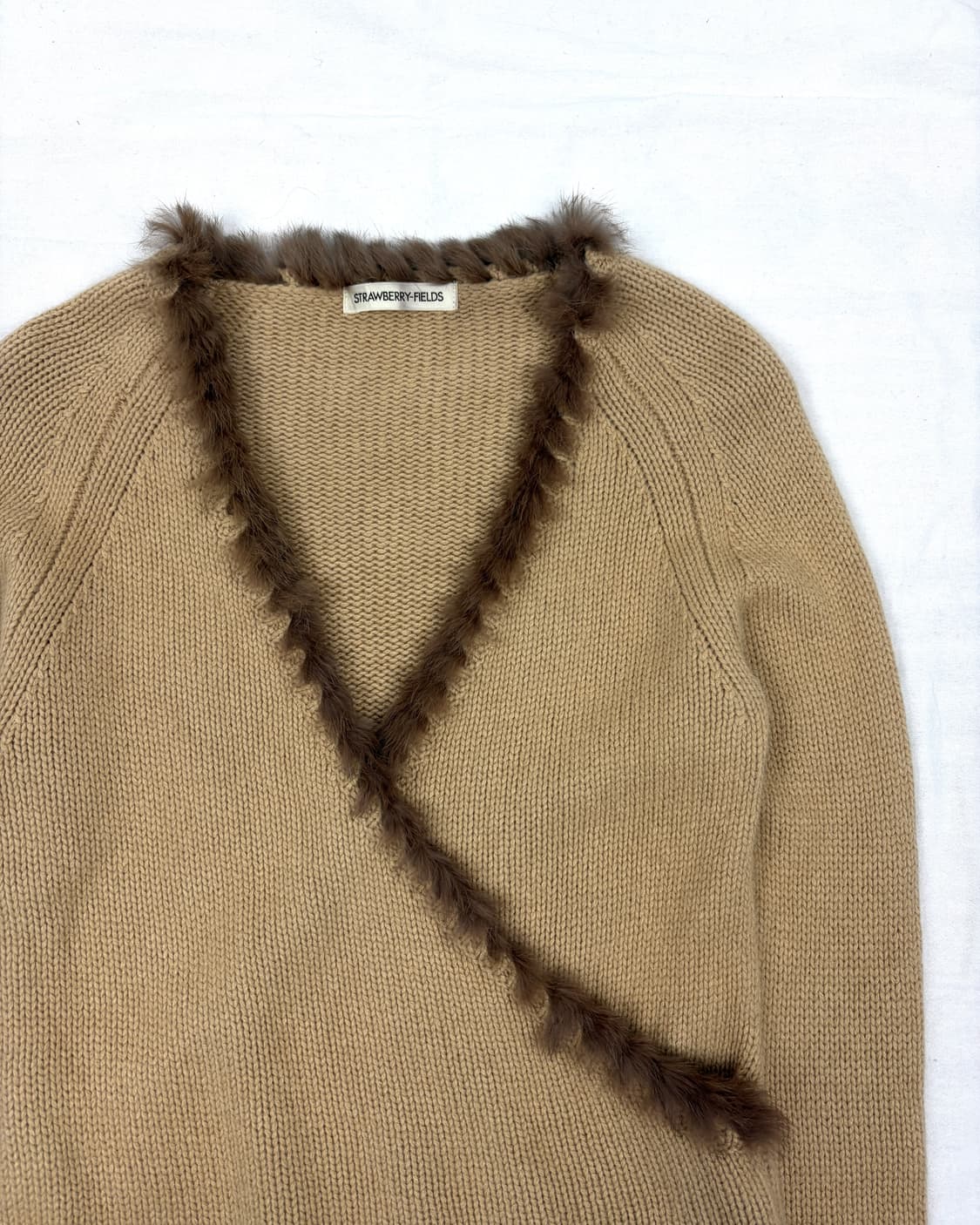 Rabbit Fur Trim Wrap Knit Top 상품이미지3