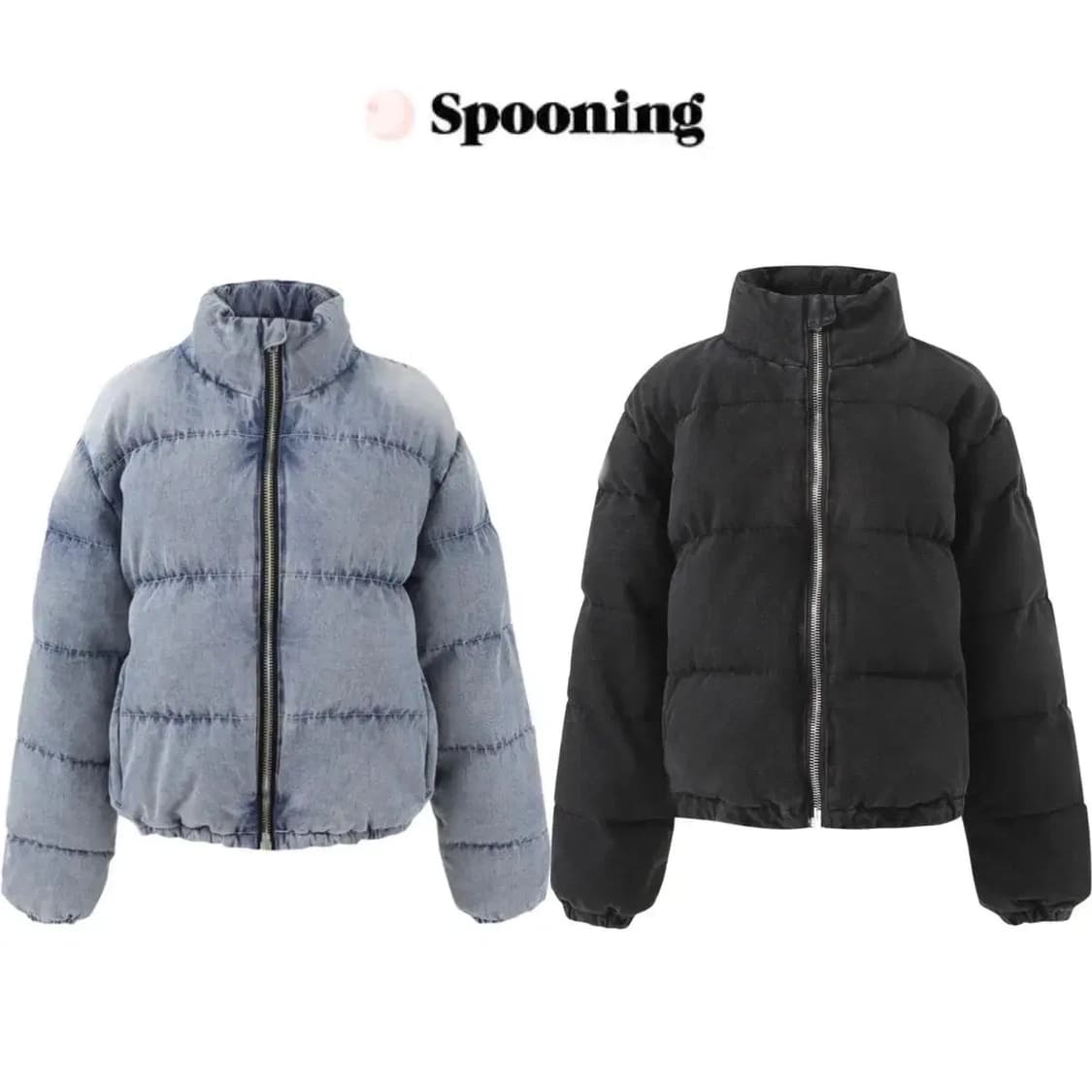 스푸닝(현 글로니) 검정색 데님 패딩 상품이미지1