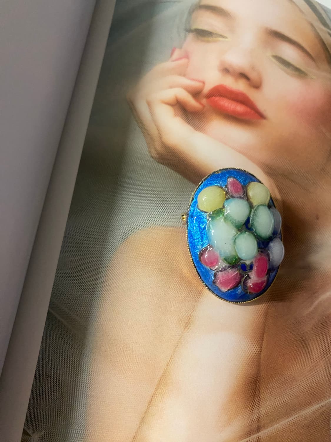 일본 빈티지 오발 에나멜 브로치 원형 주얼리 상품이미지3