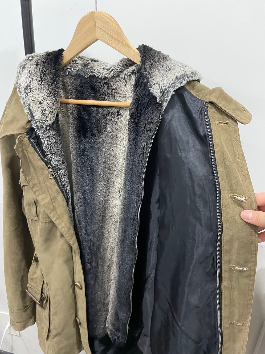 (빈티지)슬림핏 퍼 후드 멀티포켓 밀리터리 스웨이드 야상 자켓 상품이미지6