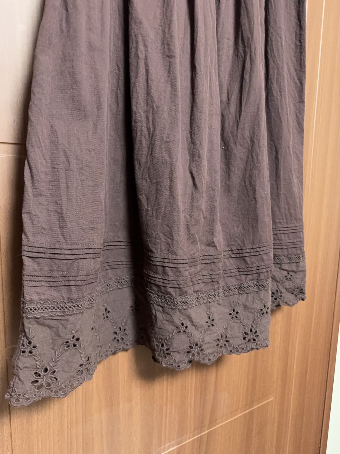 모리걸 하구미 일본 빈티지 브라운 핀턱 펀칭 자수 레이스 미디 스커트 상품이미지3