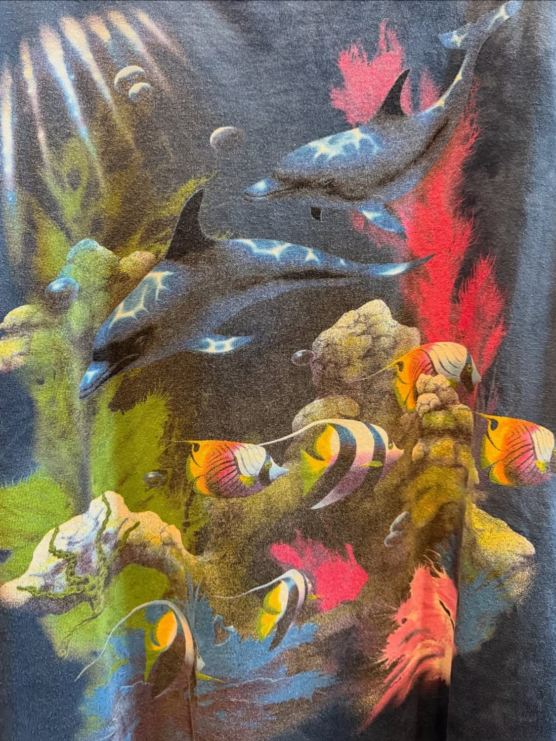 🌊 USA 빈티지 오션 프린트 돌고래 티셔츠 상품이미지2