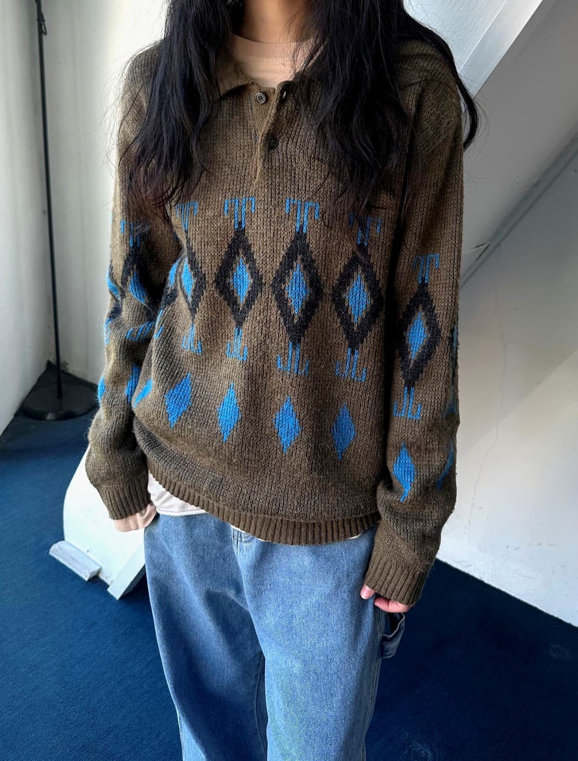 90's middle gauge loose knit polo 상품이미지6