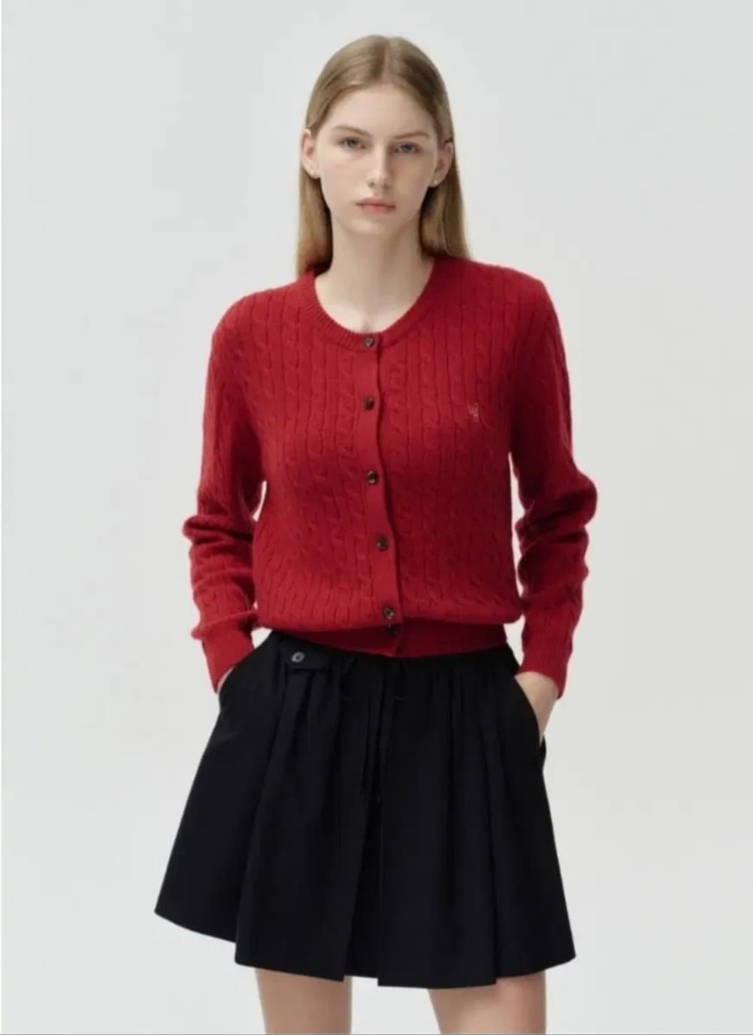 드파운드 케이블 니트 레드 가디건 상품이미지1