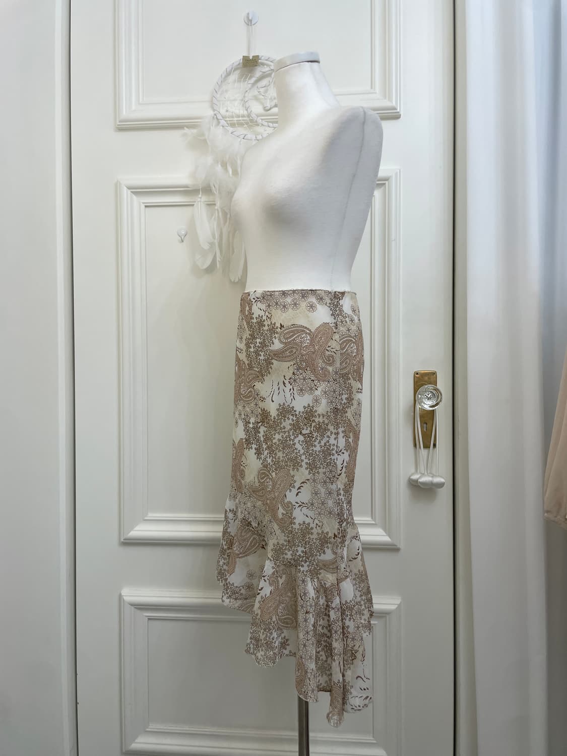 beige pasley unbalance banding skirt 상품이미지2