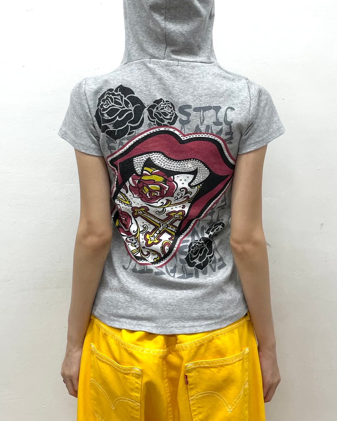 Back Dracula Rose Gray Hooded T-Shirt 상품이미지1