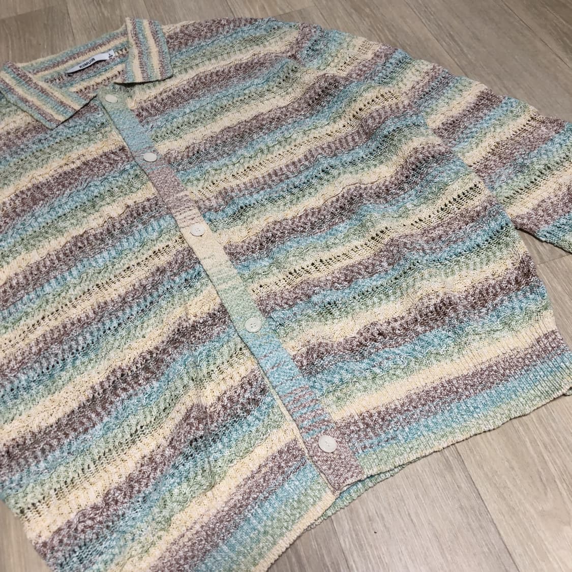 (L) 키뮤어 KIIMUIR 린넨 메쉬 스트라이트 카라 가디건 상품이미지3