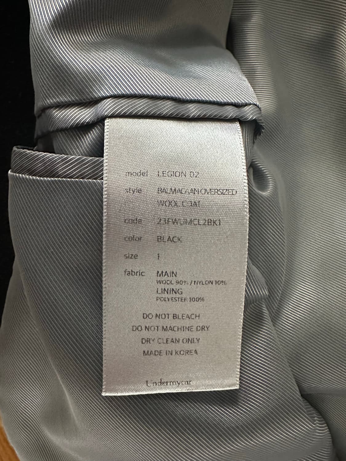 언더마이카 리전02 발마칸 오버사이즈 울 코트 블랙 상품이미지7