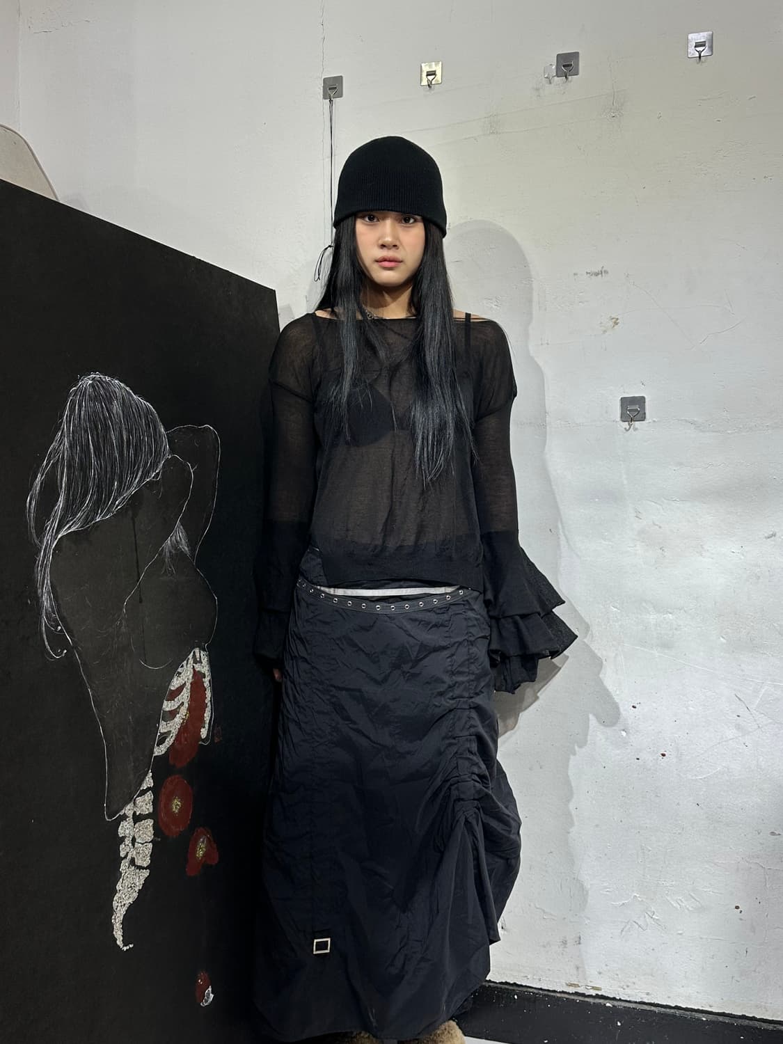 Jpn 고딕 시스루 프릴 디테일 슬리브 탑 M 상품이미지2