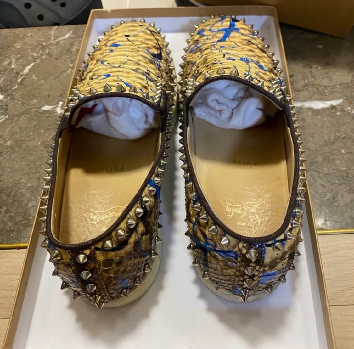 크리스찬 루부탱 스파이크 파이톤 슬립온 풀구성 상품이미지3