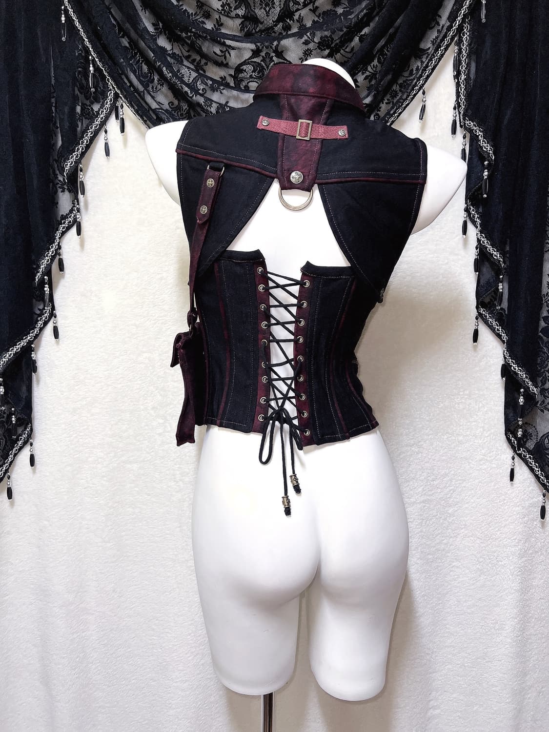 오즈온 크로스 아일렛 레이스업 코르셋뷔스티에 고스펑크 고딕 오리엔탈 핀터 상품이미지8