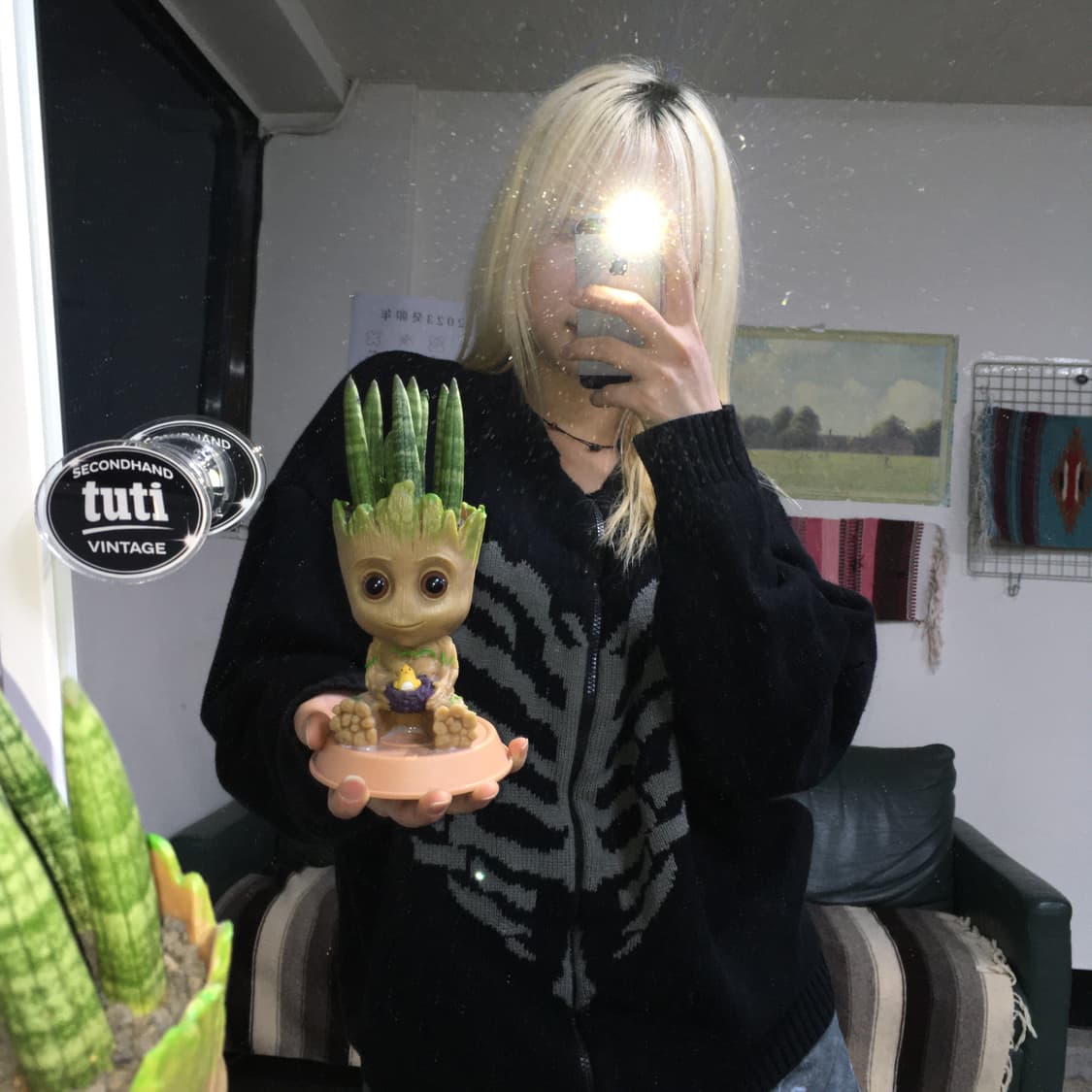 투티/0185 xtonz 니트 투웨이 집업 데미지 블랙 상품이미지2