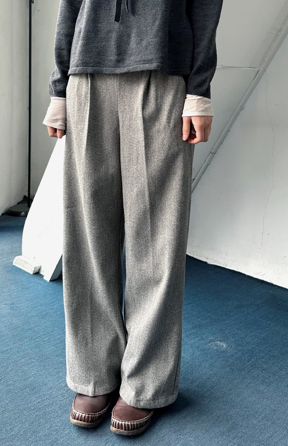 Design pattern banded wide trousers 상품이미지5