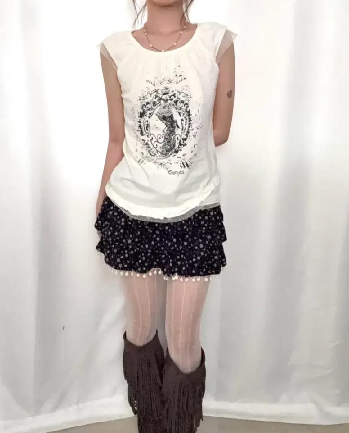 빈티지 밈 mim 오리엔탈 프린팅 반팔 슬리브리스 블라우스 페어리 상품이미지2