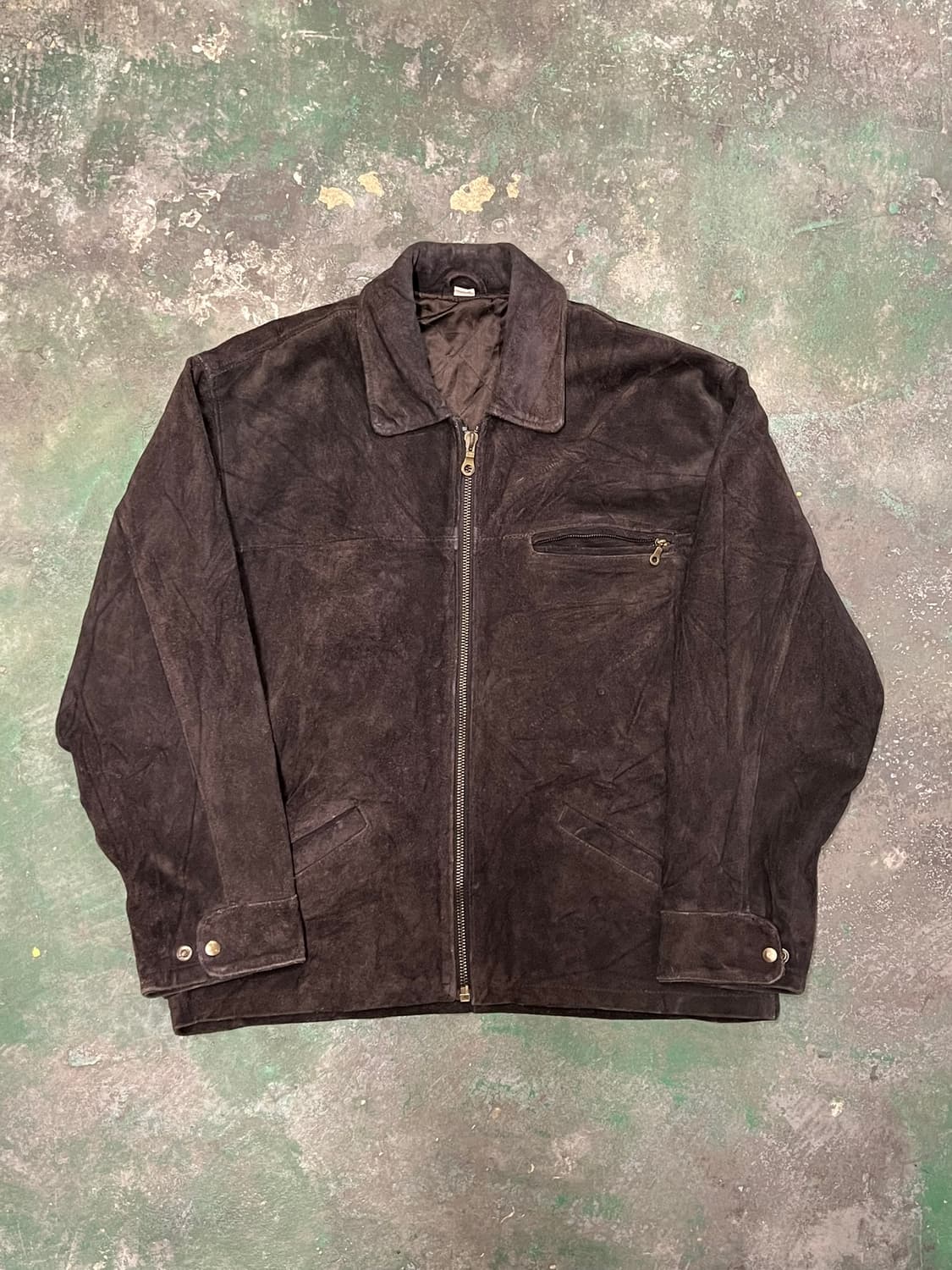 90's [XL] 가죽 자켓 빈티지 스웨이드 레더 퀼팅 풀집업 자켓 상품이미지1