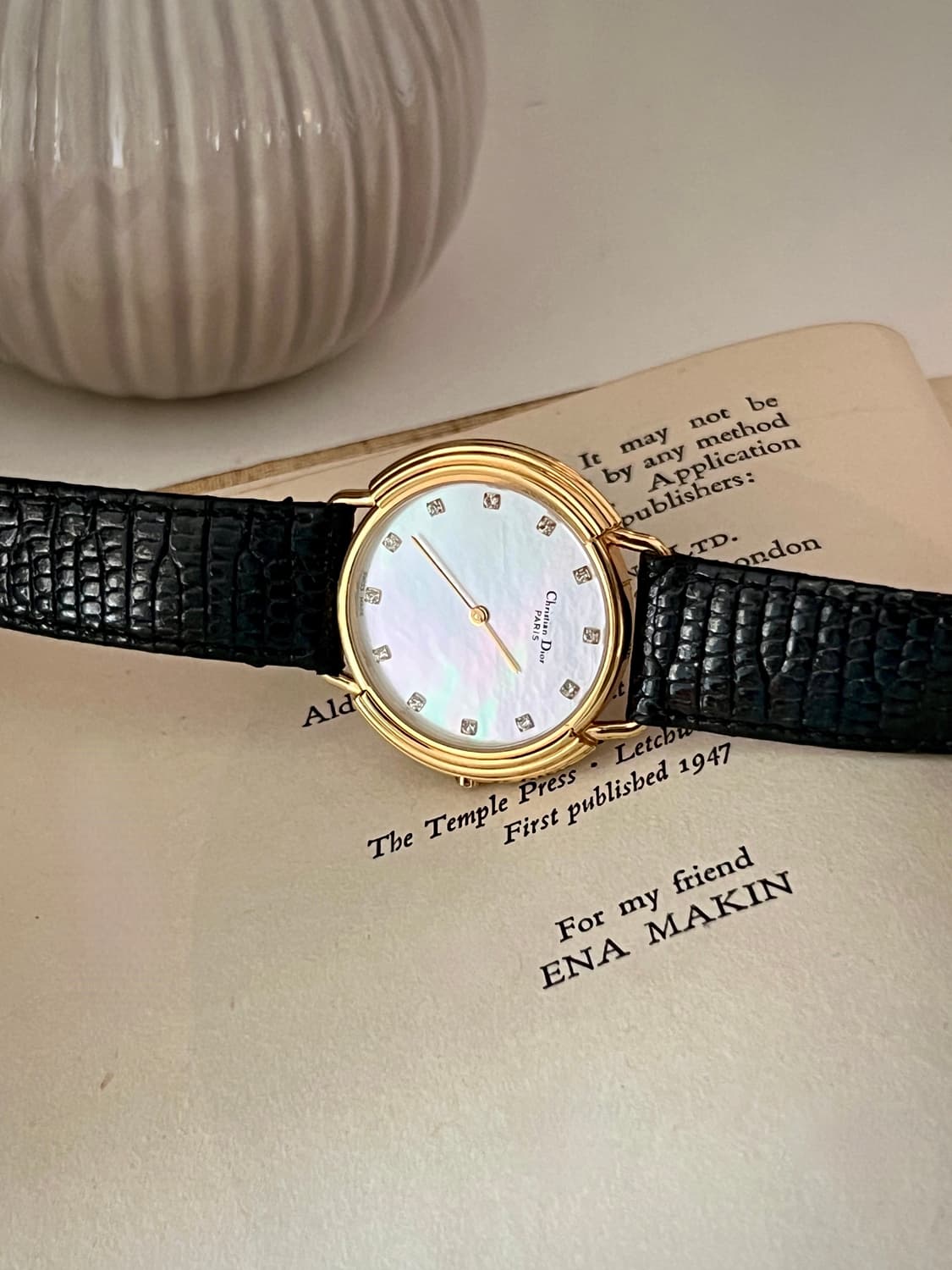 DIOR 12p 스톤 골드 베젤 CD 버클 디올 시계 상품이미지5