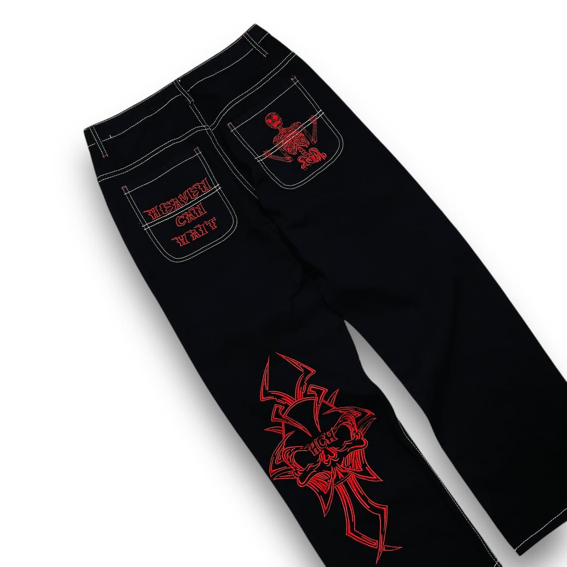 펑크 HCW 스컬 크로스 자수 다크 코튼 팬츠 상품이미지3