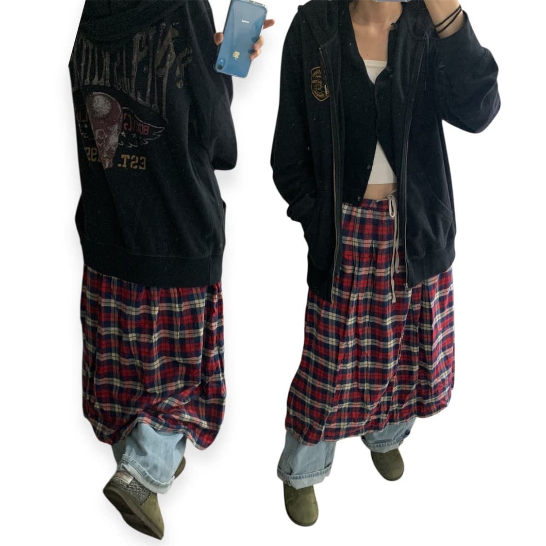 레드 프란넬 체크 스커트 레이어드 상품이미지1