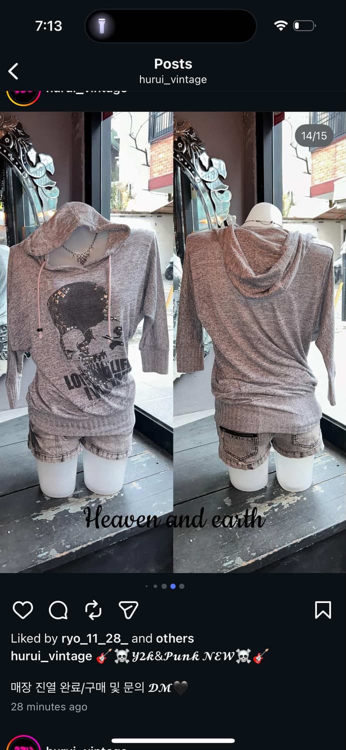 Heave and earth 스터드 스컬 오프숄더 후드티 상품이미지1