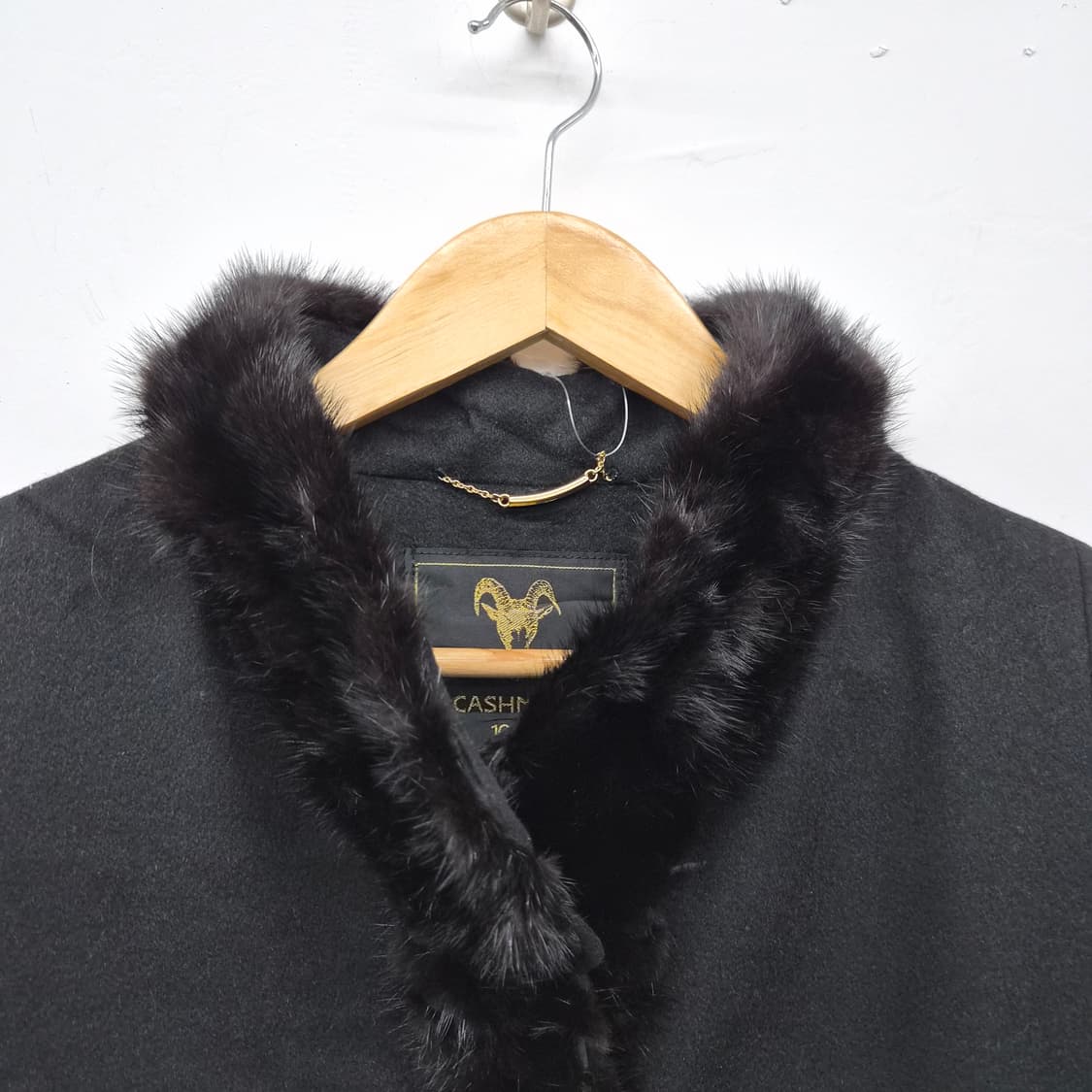 캐시미어 100% 블랙 롱 퍼 코트 여성 M 상품이미지2