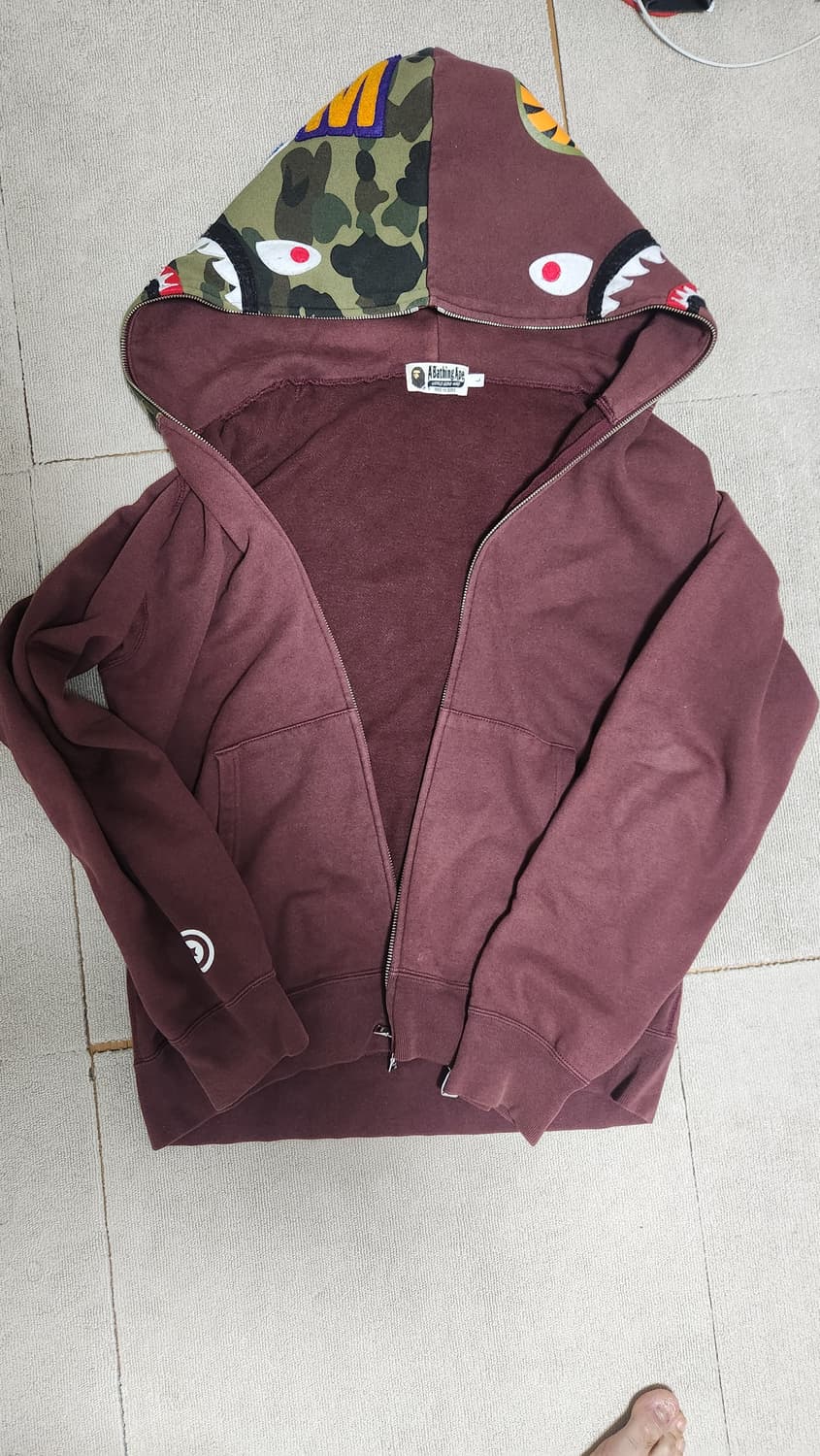 베이프 반카모 샤크 후드집업 버건디 L 상품이미지6
