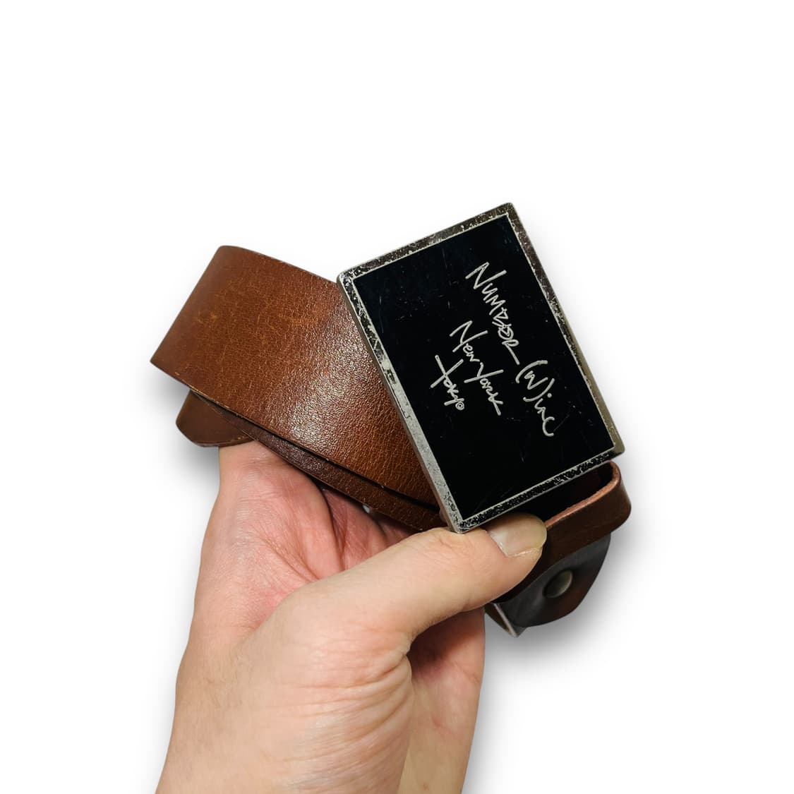 넘버나인 버클 로고 브라운 빈티지 가죽 벨트 상품이미지2