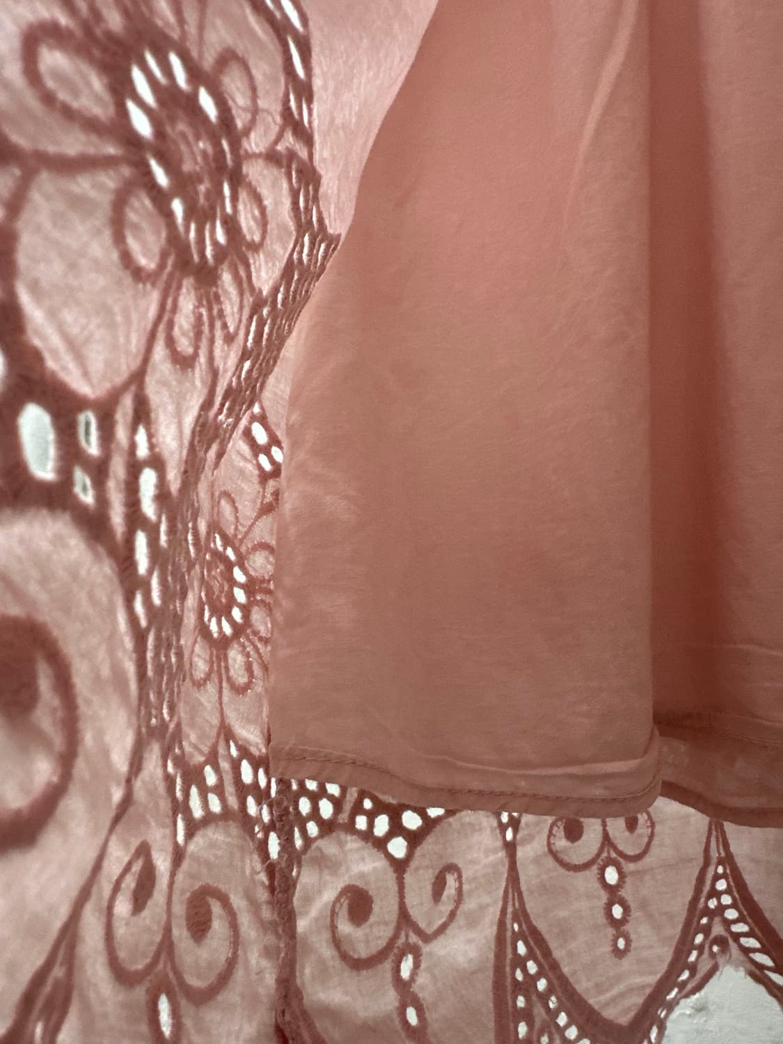 일본빈티지 뮤트 핑크 코튼 레이스 펀칭 디테일 반팔 블라우스 상품이미지6